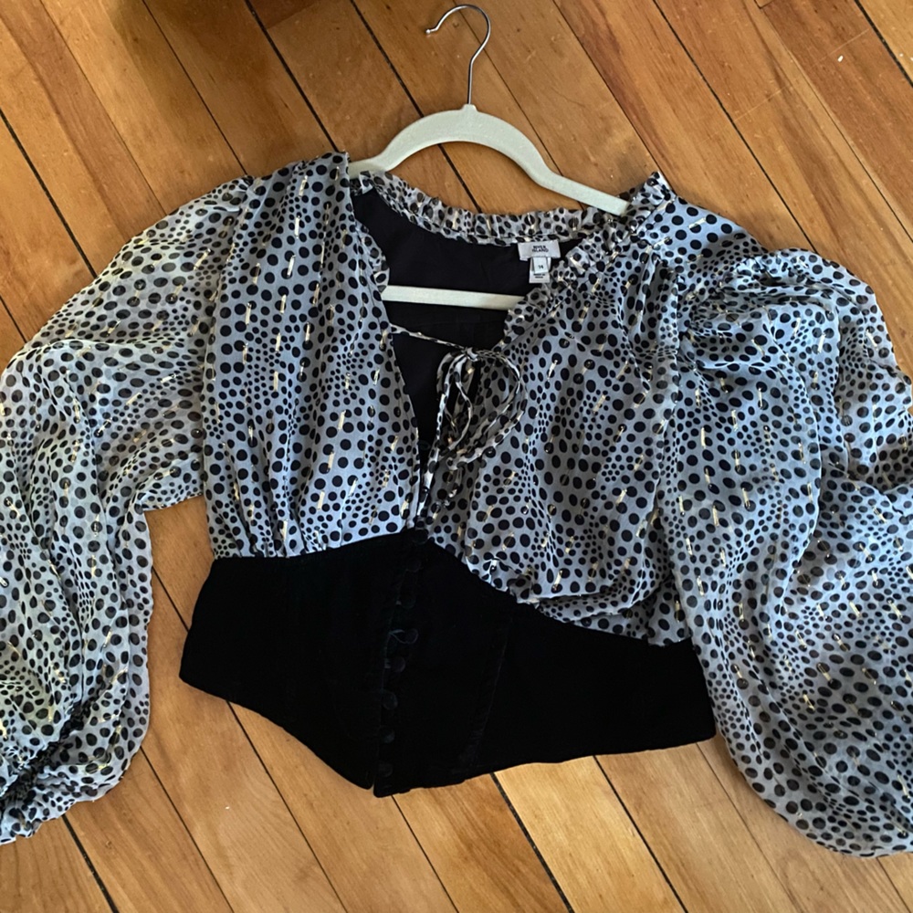 RiverIsland velvet corset polka dot long sleeve with gold detail